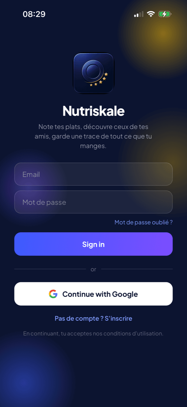Nutriskale login screen